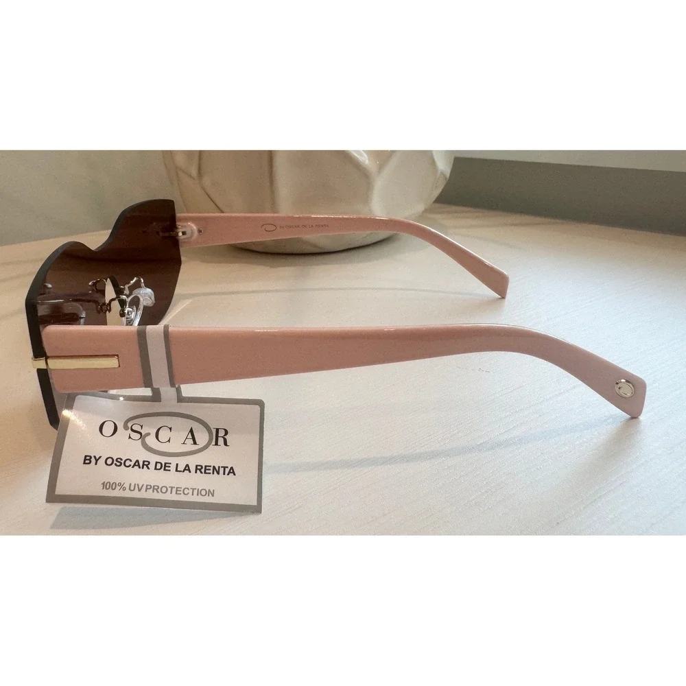 Oscar de la Renta Pink Shield Sunglasses Rimless Brown Lens NEW